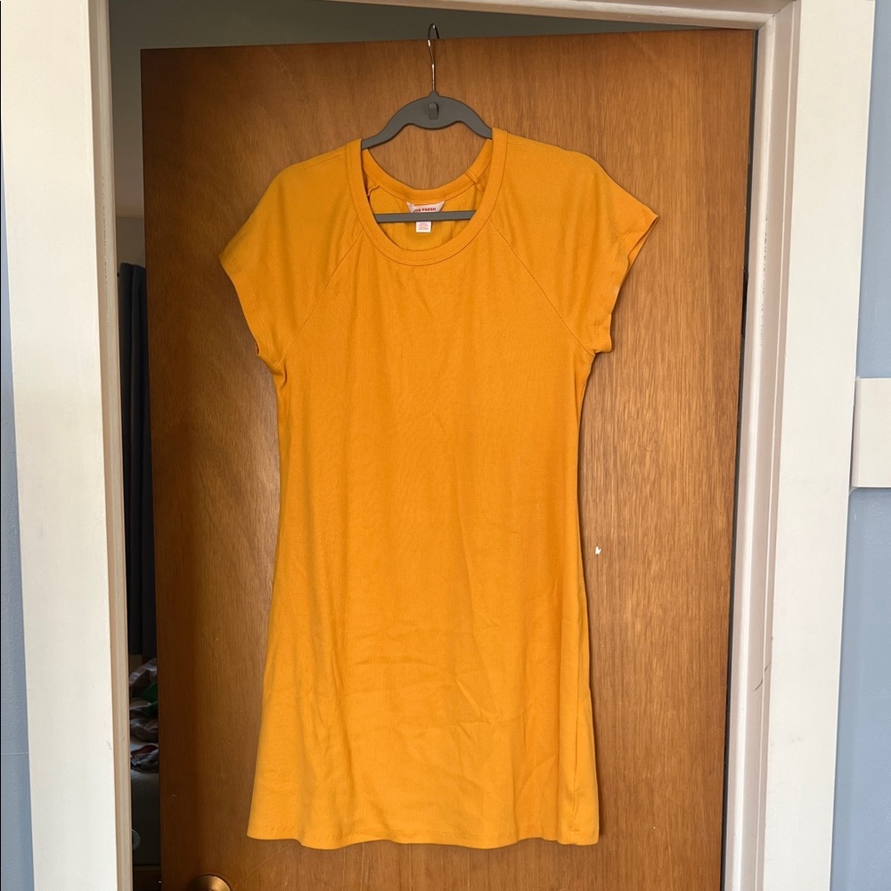 Joe Fresh Ribbed Short Sleeve Dress in Mustard